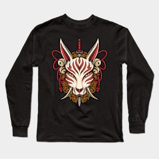 Japanese kitsune mask with sword Long Sleeve T-Shirt